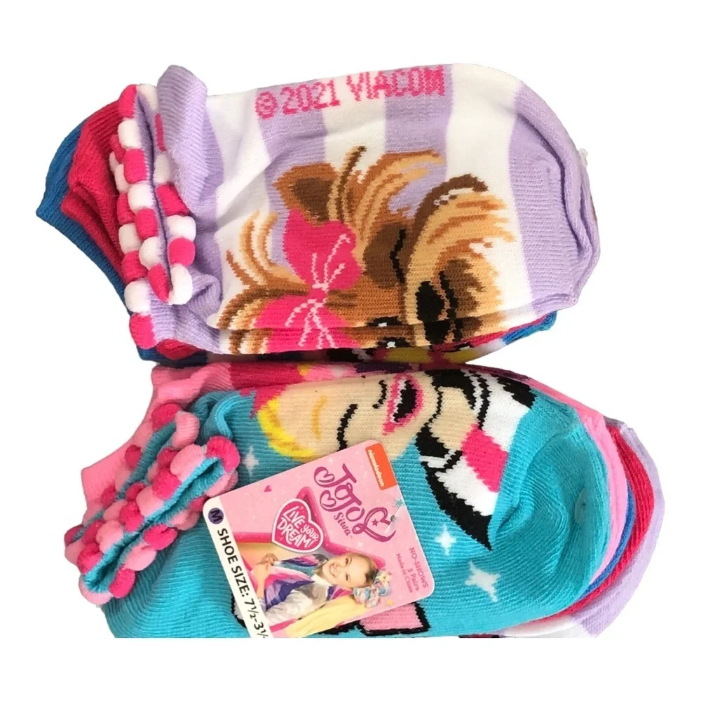 Jojo Siwa pom pom multi no show socks size medium (fits shoe 7.5-3.5) 5pairs new